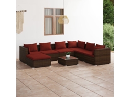 Vidaxl 8 Pcs Conjunto Lounge Jardim C/ Almofadões Vime Pe Castanho