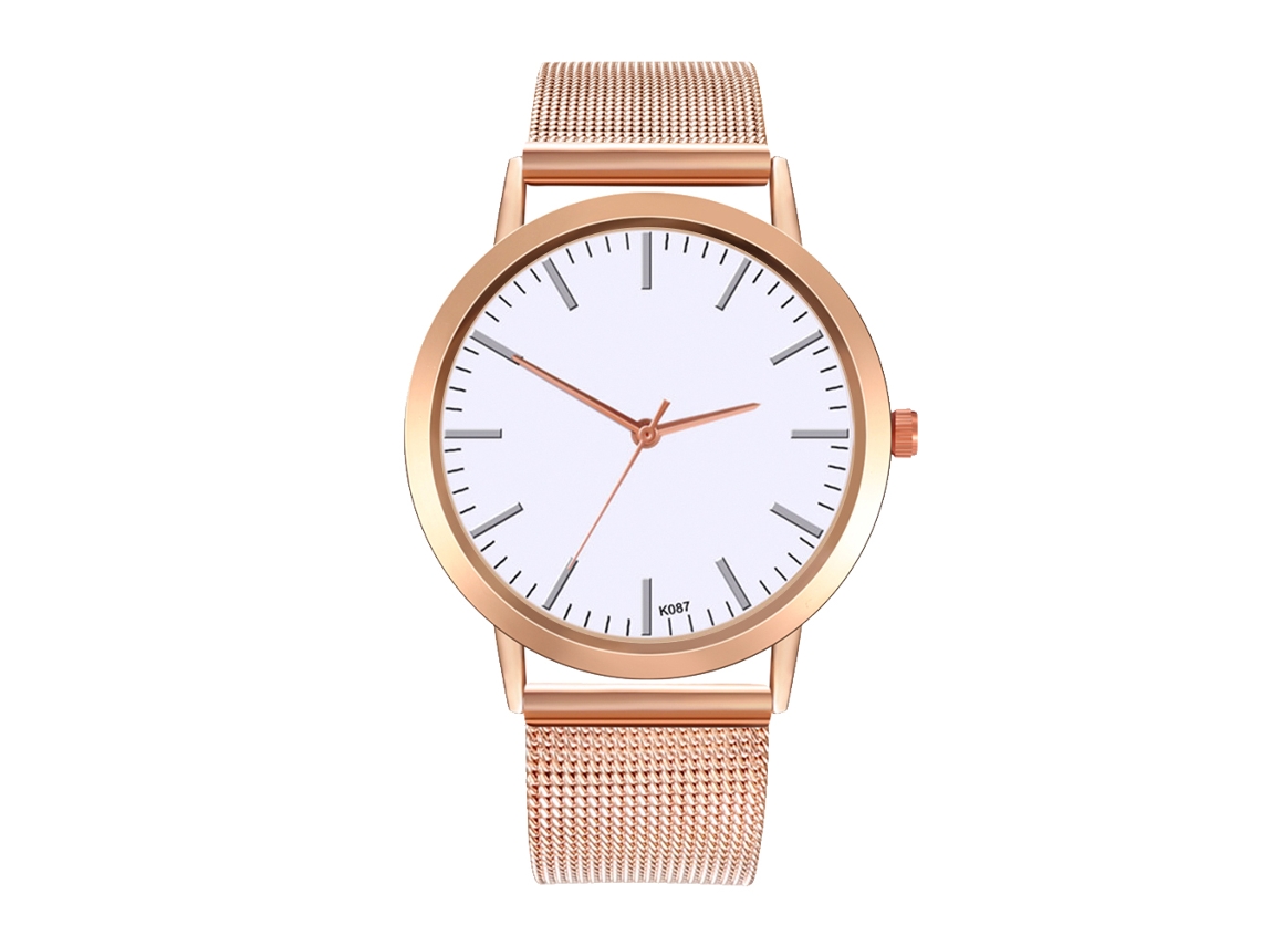 Relógio Analógico de Quartzo com Pulseira de Malha Simples Elegante Casual Rose Gold