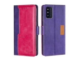 Capa De Couro Com Aba Horizontal, Textura Retrô E Cores Contrastantes Para Samsung Galaxy F52 5g, Com Suporte.