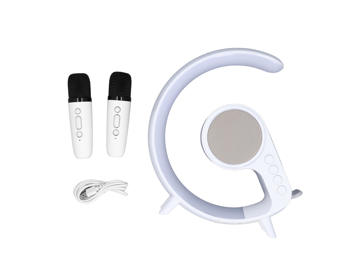 Ats máquina de Karaokê Sem Fio com Carregamento Sem Fio, Alto falante Bt Multifuncional e 2 Microfones para Casa Familiar Branco