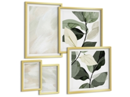 Pinturas Murais Modernas Arte Linear Com Taça De Champanhe Moldura Dourada Quadros Para O Escritório Espelharte (conjunto De 5 Imagens)