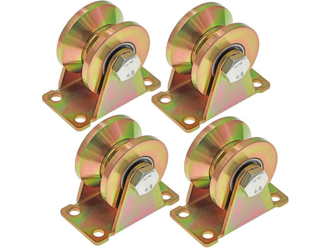 4 Rodas De Ranura V De 50mm Para Porta Deslizante, Capacidade De Carga 300kg, Aço Galvanizado, Para Garagem Fábrica