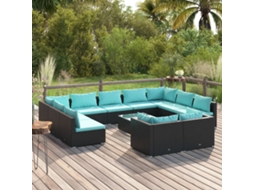 12 Pcs Conjunto Lounge De Jardim C/ Almofadões Vime Pe Preto Dkd Home Decor