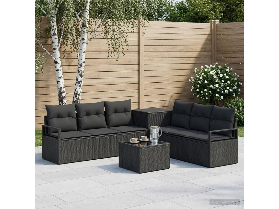 Vidaxl Conjunto De Sofás 8 Unid. Preto Rattan Poliéster E Aço