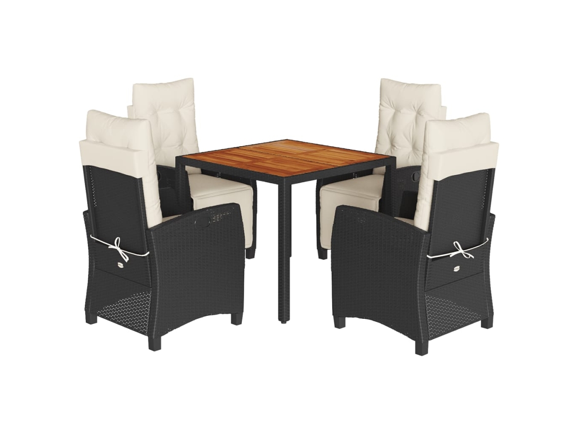 Conjunto de 5 Jantar para Jardim com Almofadões Vime Pe Preto MAISON EXCLUSIVE