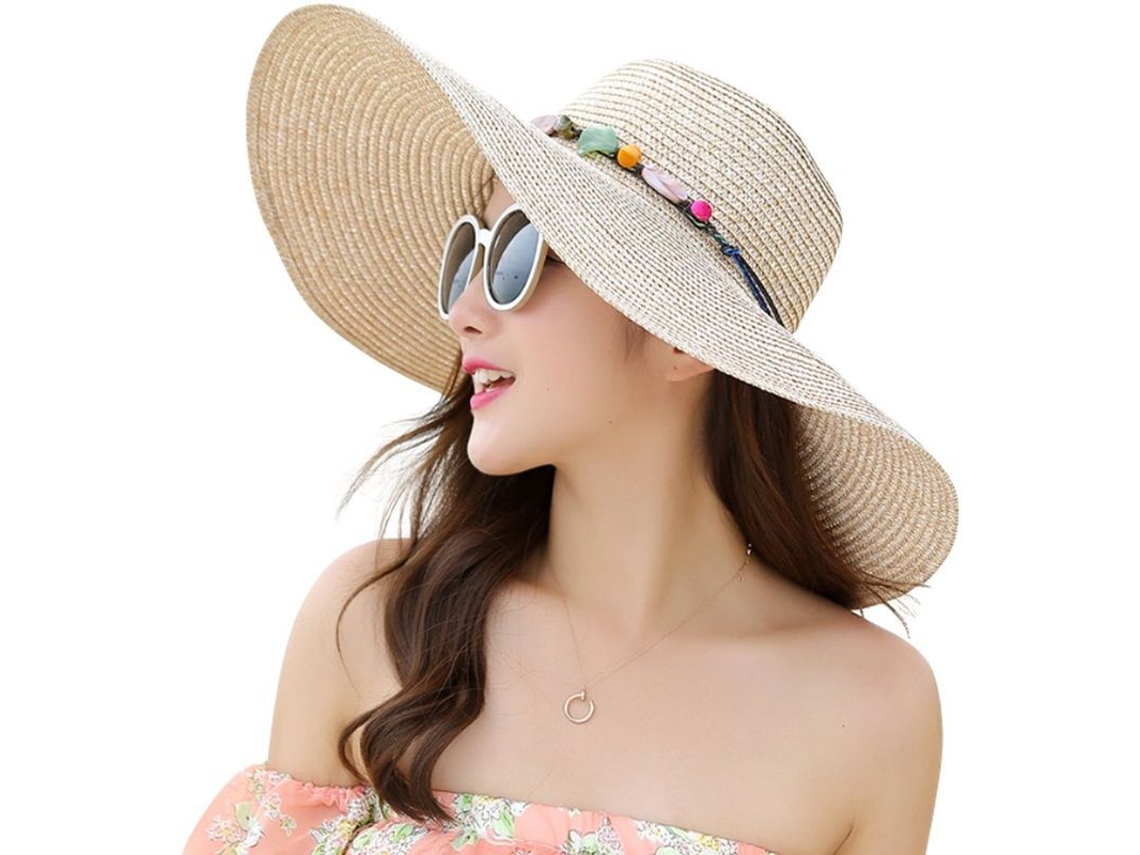 2026 sombrero de Paja de Ala Ancha Plegable para Mujer Con Protección Solar Upf 50+ (beige)