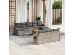 Vidaxl 11 Pcs Conjunto Sofás De Jardim C/ Almofadões Vime Pe Cinzento