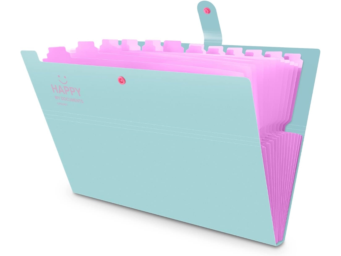 Haissky, Letter A Slowmoose, pasta expansível com 12 bolsos, verde e rosa