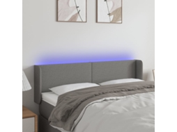 Cabeceira cama c/ luzes LED tecido 147x16x78/88cm cinza-escuro