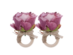 Conjunto de 2 anéis de guardanapo de madeira com design floral para decoração festiva púrpura LAXISCREED