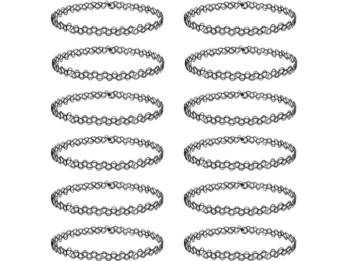 Conjunto de 12 Colares Choker Henna Tattoo Elásticos para Mulheres e Meninas Presente