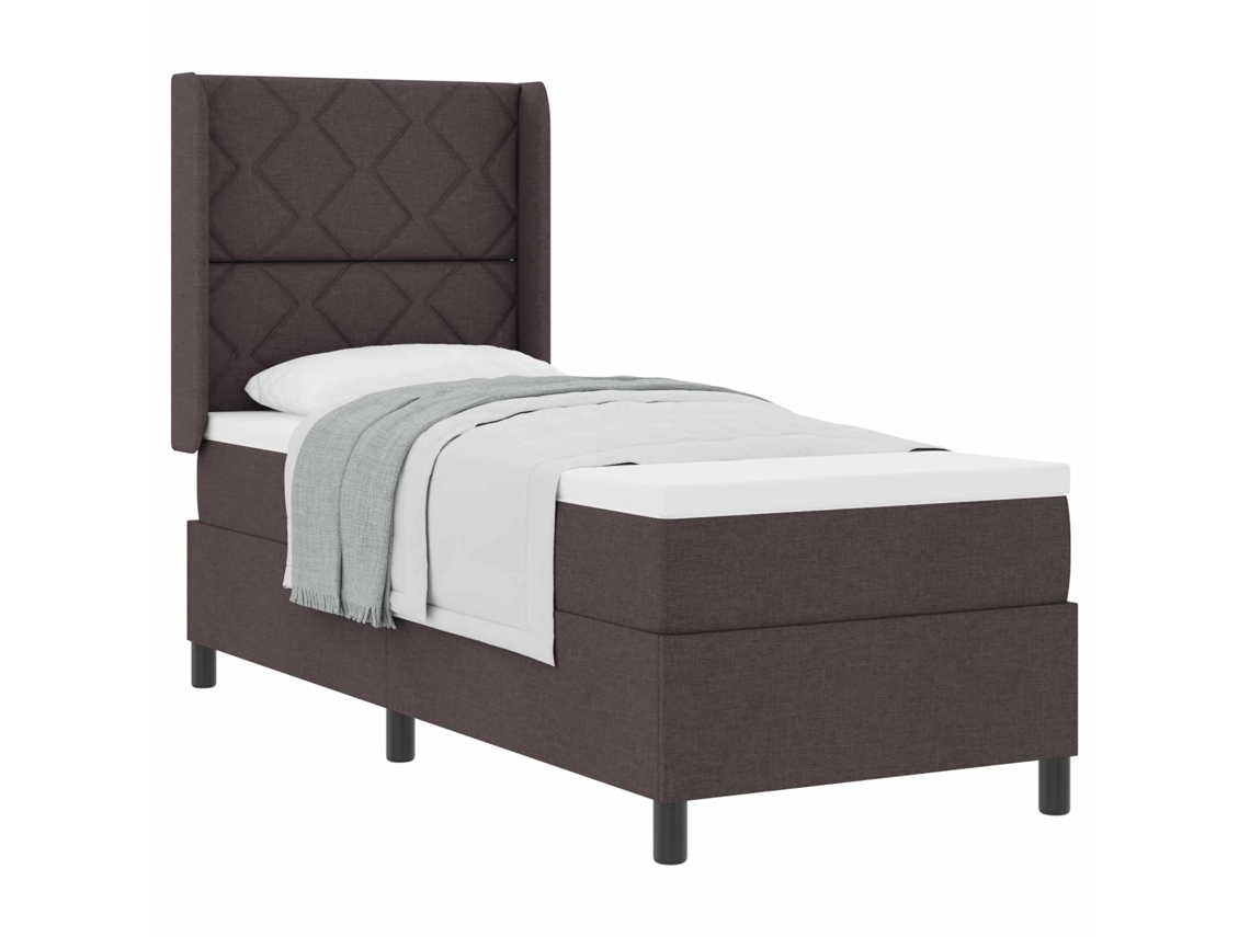 Cama De Solteiro | Camas Para Quarto | Cama Box Com Colchão Castanho Escuro 80 X 200 Cm Tecido