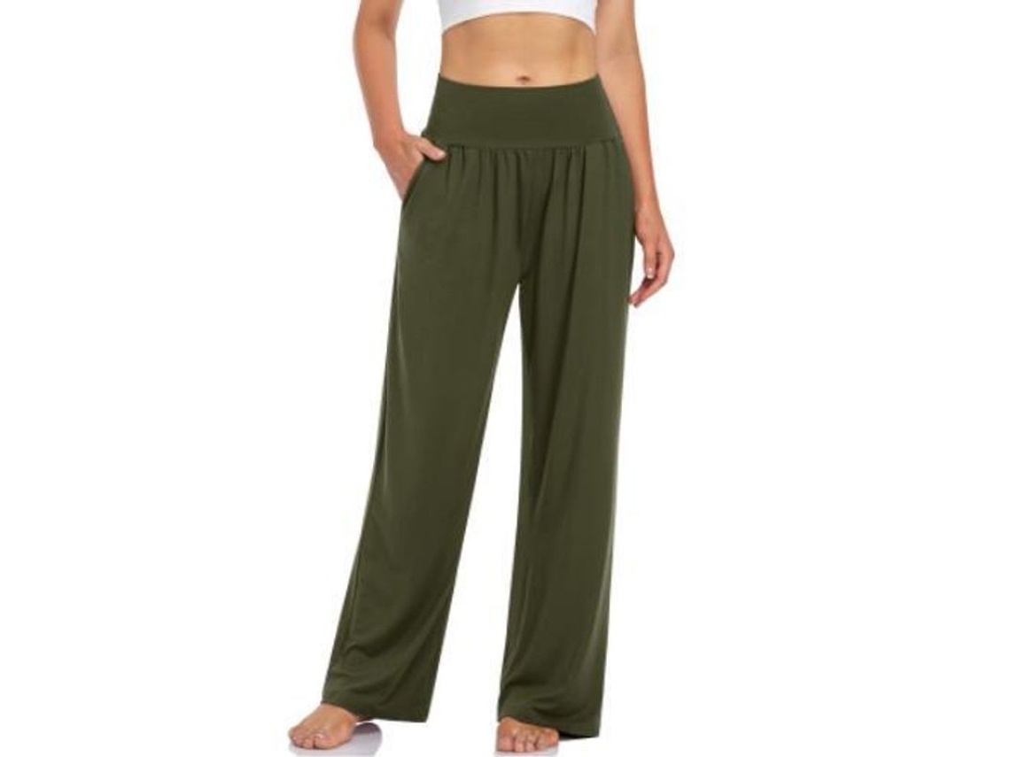 2026 pantalones Deportivos Mujer de Algodón Sueltos de Cadera Alta Con Bolsillos para Yoga Y Pijama S Verde Ejército