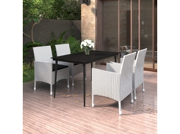 Vidaxl 5 Pcs Conjunto De Jantar P/ Jardim C/almofadões Vime Pe E Vidro