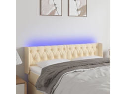Cabecero con luces LED, tela, 163x16x78/88 cm, color crema