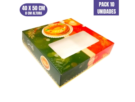 Caixas Para Roscon De Reyes Vermelha E Verde - 40 X 50 X 8 Cm (10 Unidades)