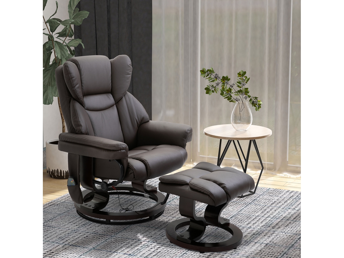 Cadeira De Massagem Relaxante Com Apoio Para Pés E Função Reclinável, Couro Sintético Marrom 79x82x101cm, Confortável Para Relaxar E Bem-estar