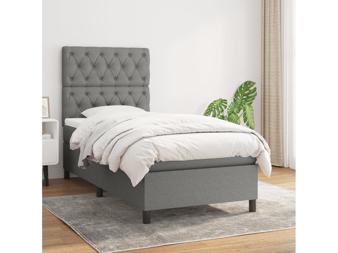 Vidaxl Cama Com Molas/colchão 80x200 Cm Tecido Cinzento-escuro