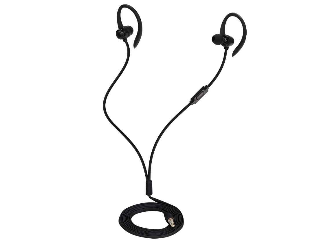 Fones de Ouvido com Fio Esportivos Over ear e Intra auricular Pendurados, Controle Universal. EOOCOO