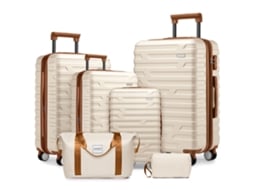 Conjunto Malas 6 Peças Rígidas Expansíveis Rodas Tsa Creme VELTRIX