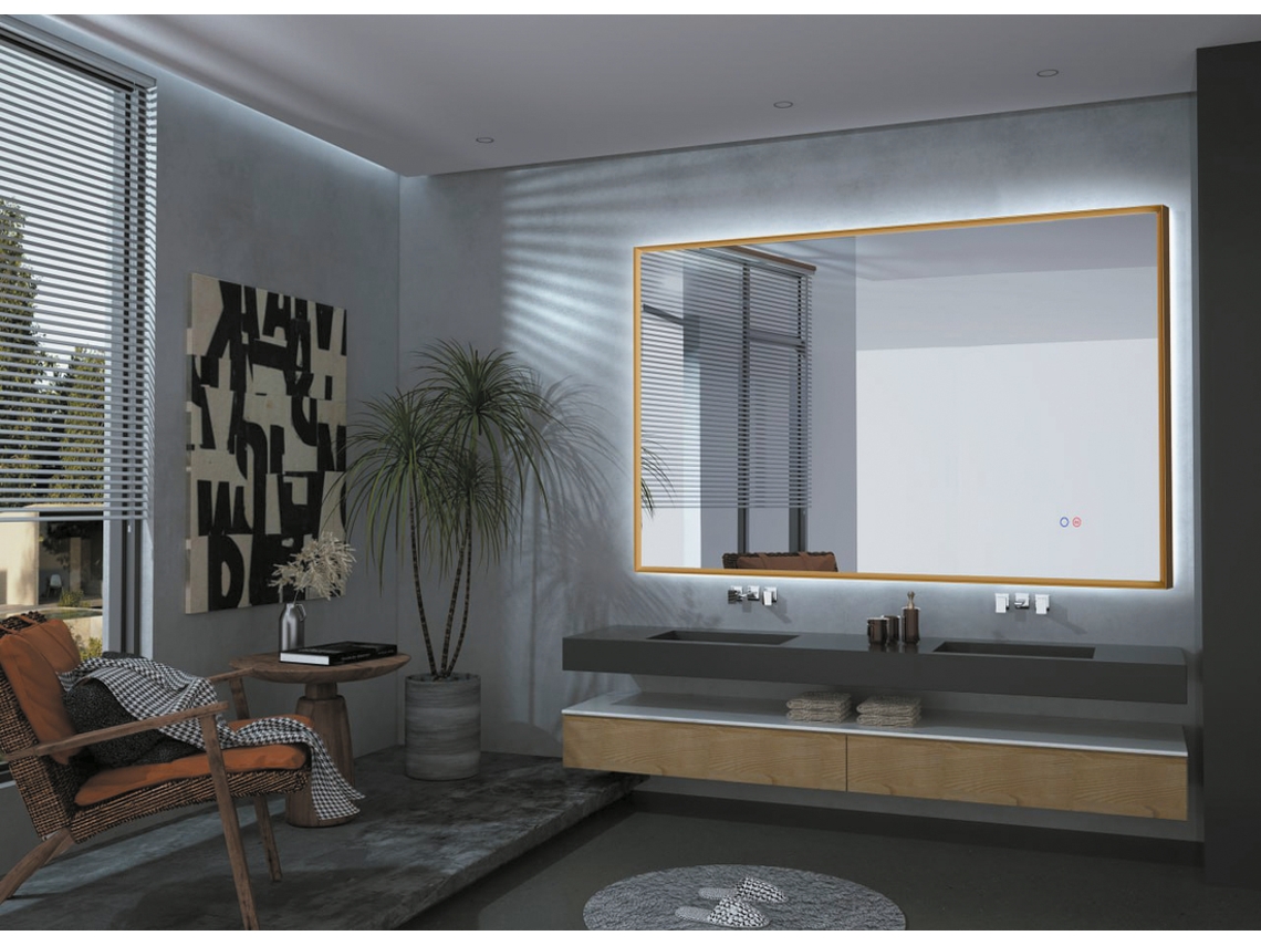 Espelho de Luz Led Retroiluminado com Anti-Embaciamento 100X80 Ouro Fosco MICE COLLECTION