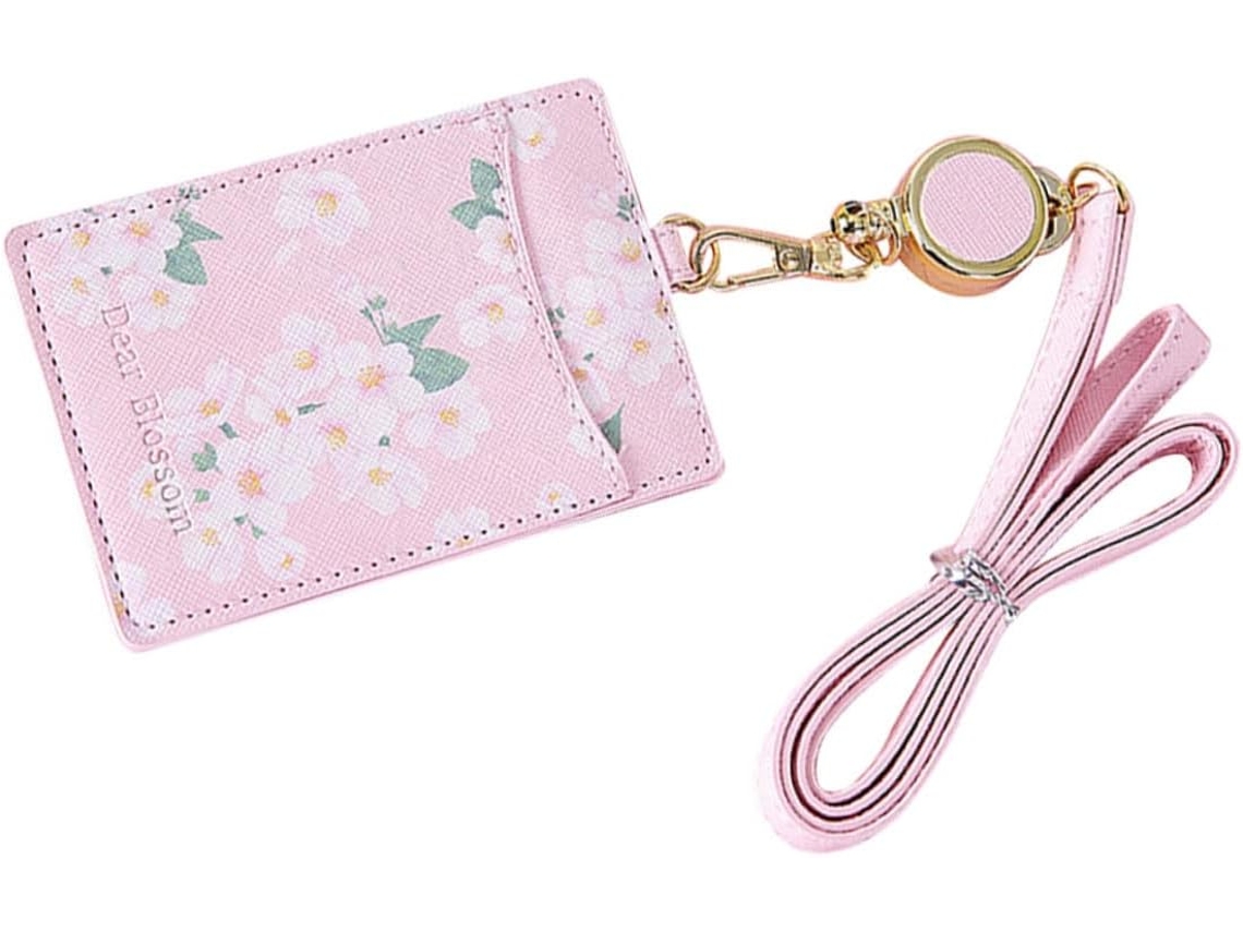 Slowmoose Porta-crachá Couro Pu Rosa Alça Retrátil, Resistente.