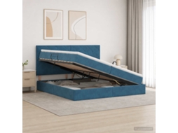 Vidaxl Cama Com Arrumação E Colchão Azul Escuro 200 X 200 Cm Veludo
