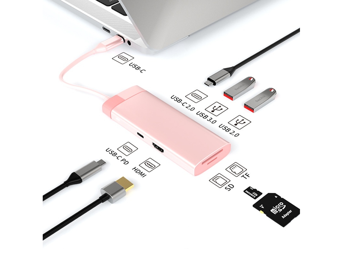 Yizhood USB C Hub Tipo C Splitter Docking Station para Macbook Air M1 Ipad Pro para HDMI compatível rosa