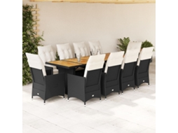 Conjunto Bistrô P/ Jardim C/ Almofadões Vime Pe Preto Dkd Home Decor 11 Peças
