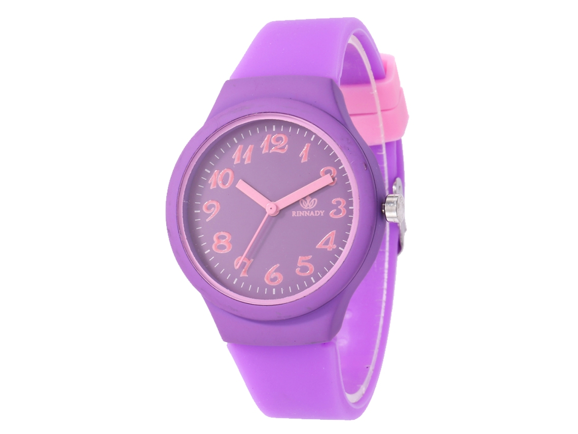 Relógio de quartzo redondo com pulseira de silicone, modelo casual unissex, ideal para presente (roxo)