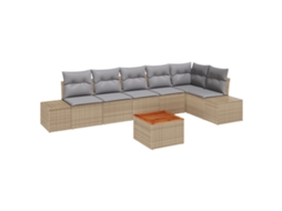 Conjunto 7 Sofá De Jardim Vidaxl Bege Vime Pe (55 X 55 X 37 Cm)