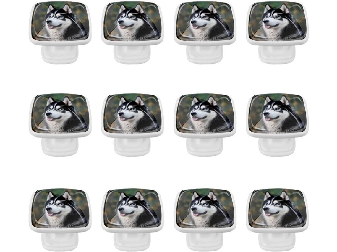 Puxadores Quadrados Para Armários De Cozinha, Puxadores Para Gavetas De Cômoda, 12 Peças, Cachorro Do Alasca Com Língua
