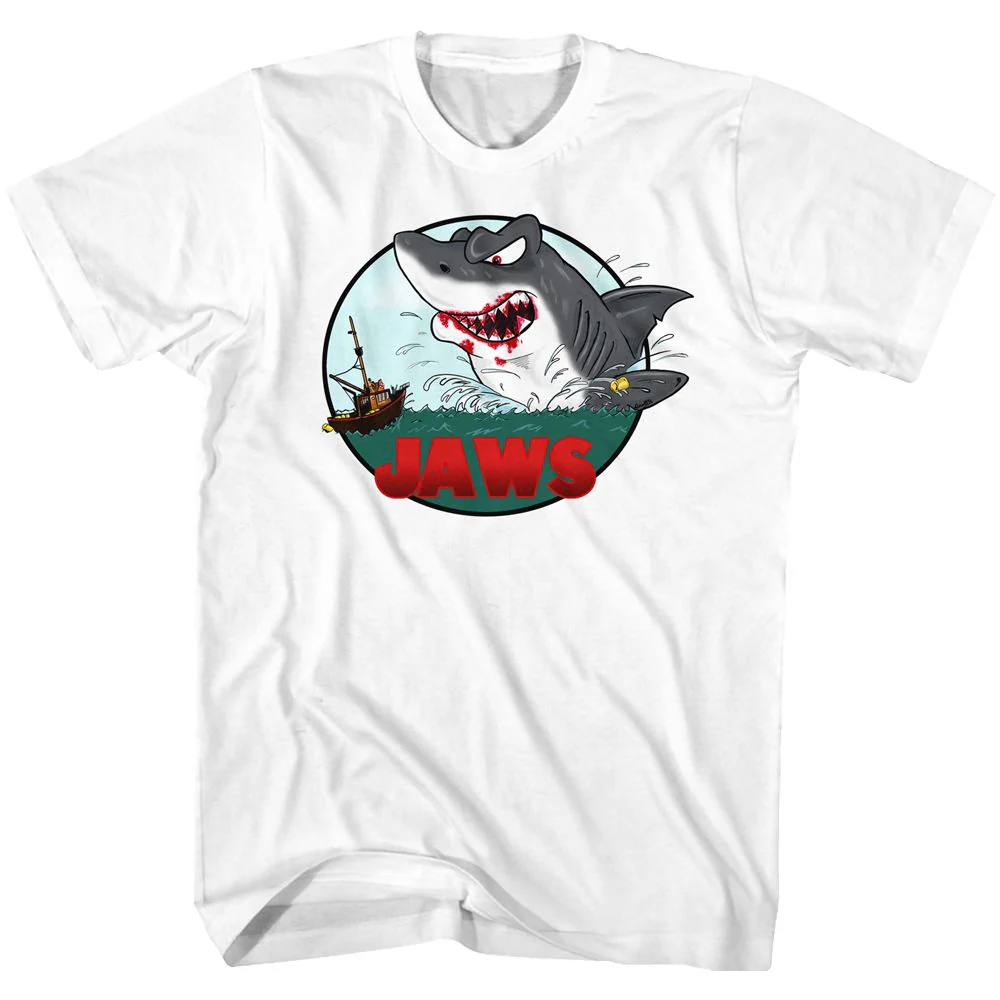 Unisex Adult T-shirt Rockinstone Jaws Movie Grrrr White Sizexl