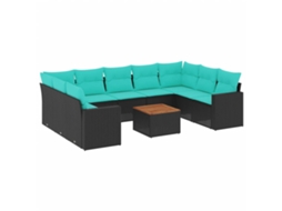 Maison Exclusive - 10 Pcs Conjunto De Sofás P/ Jardim C/ Almofadões Vime Pe Preto