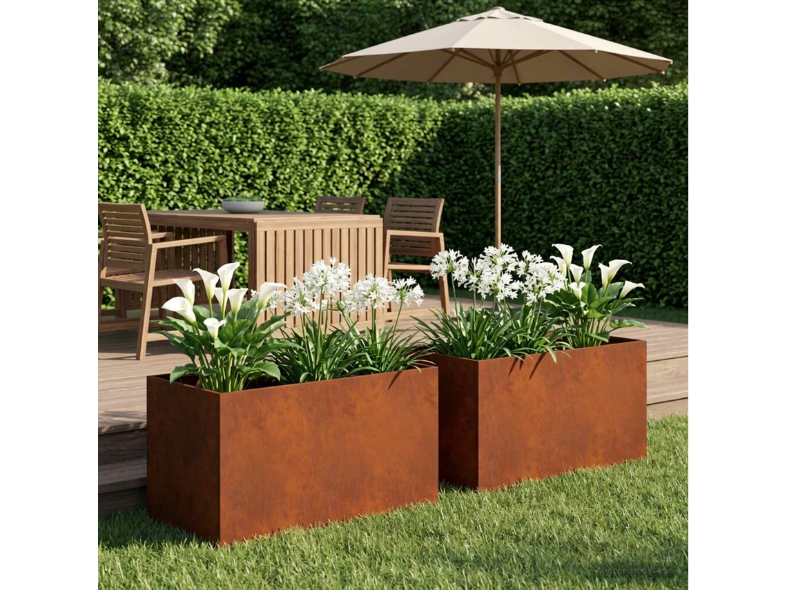 Vidaxl Vaso De Jardim 2 Unid. Ferro Enferrujado 100 X 50 X 50 Cm