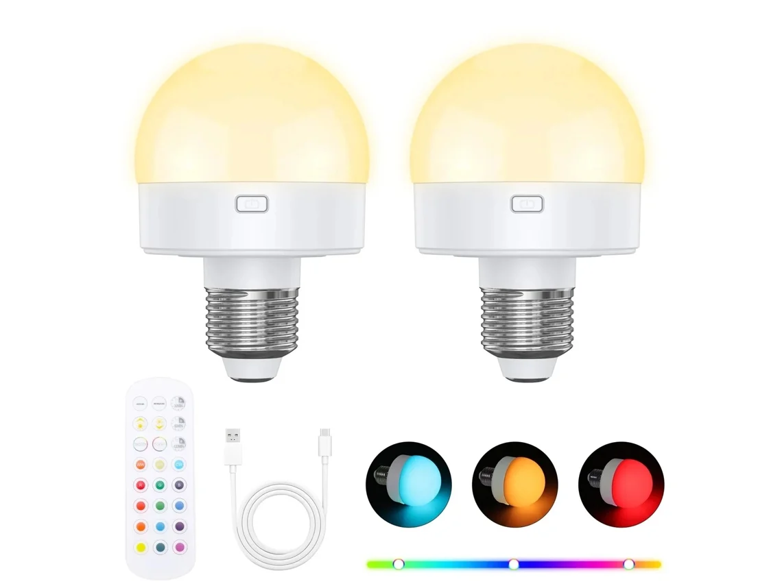 Lâmpada Led Recarregável Com 3 Temperaturas De Cor, Inclui Controle Remoto E Temporizador Alimentada Por Bateria, Brilho Ajustável.