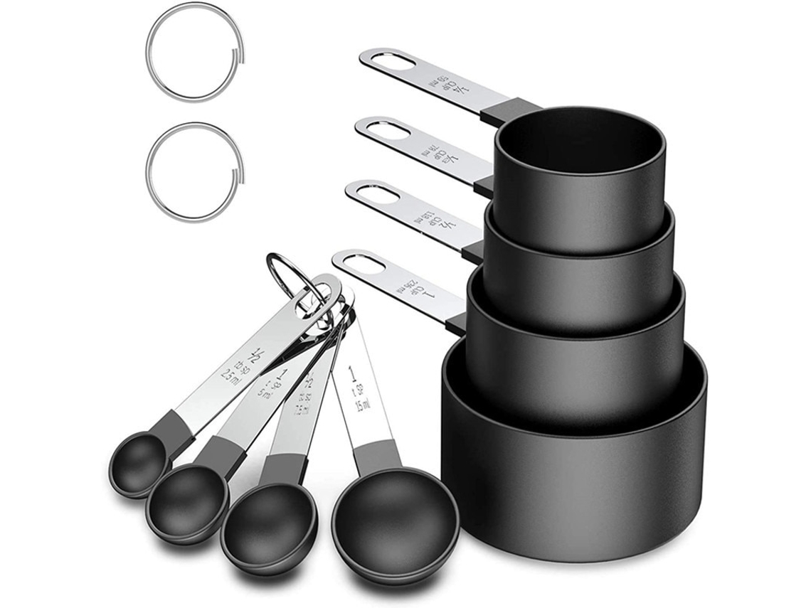 Conjunto De Utensílios De Medição, 8 Peças, Em Aço Inoxidável E Plástico, Para Uso Com Alimentos Secos E Húmidos, Fácil De Limpar