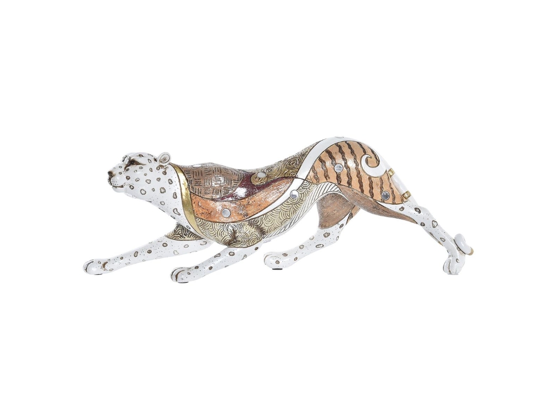 Figura Decorativa DKD HOME DECOR Naranja Branco Leopardo Resina (37x10x13 cm)