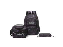Conjunto De Mochila De Crianças, Mochila, Saco De Refeições, Caixa De Lápis, Adequado Para Alunos Da Escola Primária, Preto