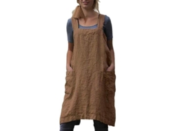 Delantal De Algodão E Linho Para Mulher Com Bolsos, Cruzado Nas Costas, Ideal Para Assar E Cozinhar Xl Caqui