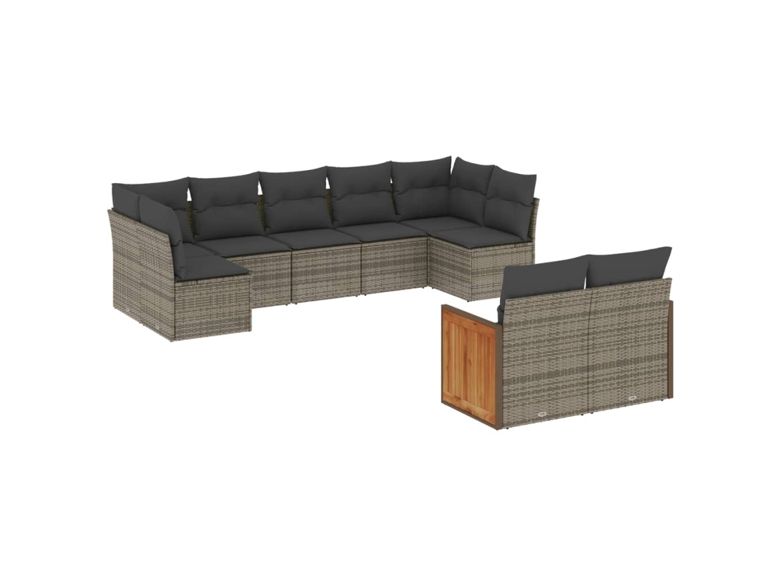Conjunto de 9 Sofás para Jardim com Almofadões Vime Pe Cinzento MAISON EXCLUSIVE (90x200 cm)