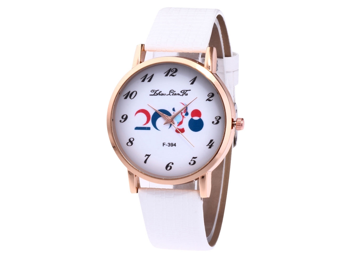 Relógio de Pulso Feminino de Quartzo com Pulseira de Couro Pu Estilo Simples Dial Redondo Branco