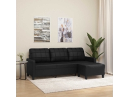 Vidaxl Sofá De 3 Lugares C/ Apoio De Pés 180 Cm Couro Artificial Preto