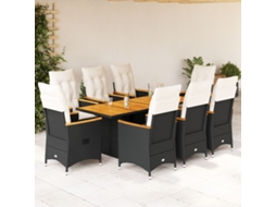 Conjunto 9 Peças Jantar P/ Jardim C/ Almofadões Vime Pe Preto Dkd Home Decor