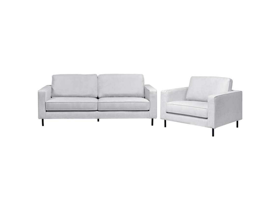 Conjunto De Sala De Estar Beliani Savalen De Tela Gris 204x91x87