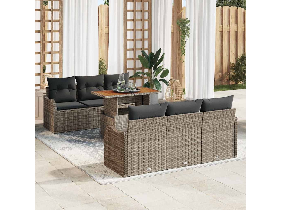 Vidaxl Conjunto De Sofá De Jardim 7 Unid. Cinzeto Rattan Sintético