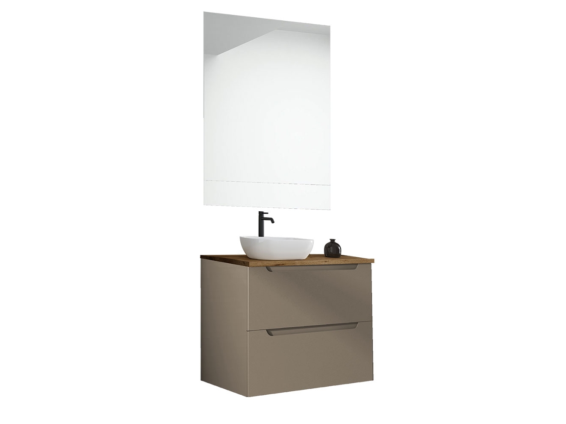 Móvel Banheiro Com Pia, Espelho E Aplique Led Victoria 60x45 Cm Acabamento Moka Fosco 2 Gavetas Suspensas Kibath