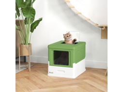 Caixa De Areia Fechada Dobrável Pp 47,5x35,5x36,7 Cm Verde Claro Com Colher, Bandeja Removível E 2 Portas
