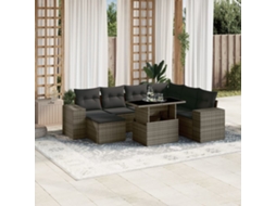 Jogo de Sofá Jardim 8 Peças C/ Almofadões Vime Pe Cinza Dkd Home Decor