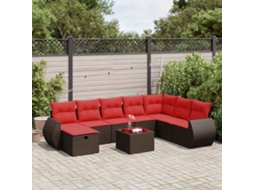 Vidaxl 9 Pcs Conjunto Sofás P/ Jardim C/ Almofadões Vime Pe Castanho